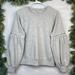 Rebecca Minkoff Sweatshirt Gray Studded Sleeve Balloon Casual Preppy‎ SMALL